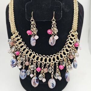 Vintage Boho Beaded Necklace And Earrings Set Faceted Beads